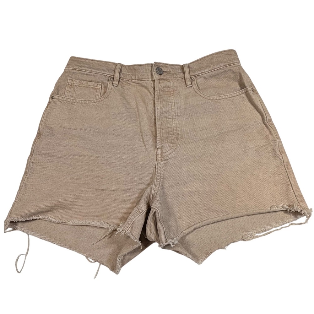 PacSun 90's Girlfriend Shorts 28 Tan High Rise Raw Hem Denim Button Fly